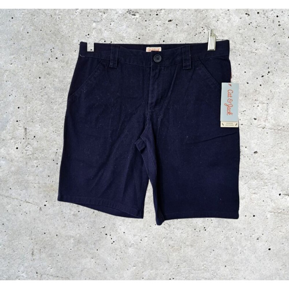 Cat & Jack Boys School Uniform Chino Shorts Adjust Waistband Navy Size 10 Plus